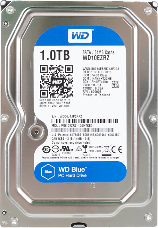 Жесткий диск WD SATA-III 1Tb WD10EZRZ Blue (5400rpm) 64Mb 3.5"