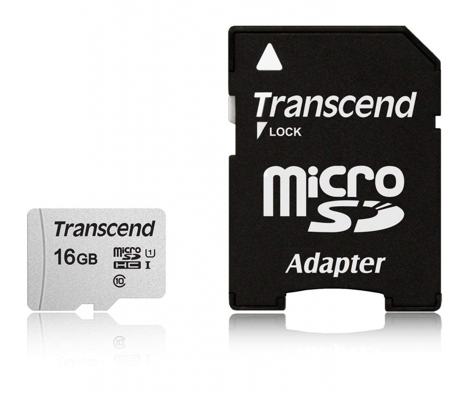 Флеш карта microSDHC 16Gb Class10 Transcend TS16GUSD300S-A + adapter