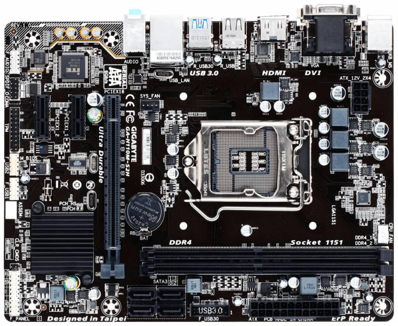Материнская плата Gigabyte GA-H110M-S2H Soc-1151 Intel H110 2xDDR4 mATX AC`97 8ch(7.1) GbLAN+VGA+DVI+HDMI