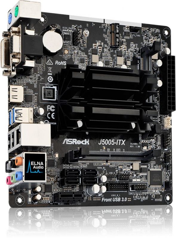 Материнская плата Asrock J5005-ITX 2xDDR4 mini-ITX AC`97 8ch(7.1) GbLAN+VGA+DVI+HDMI