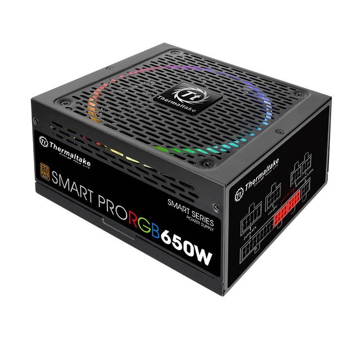 Блок питания Thermaltake ATX 650W SMART PRO RGB 80+ bronze (24+4+4pin) APFC 140mm fan color LED 6xSATA Cab Manag RTL