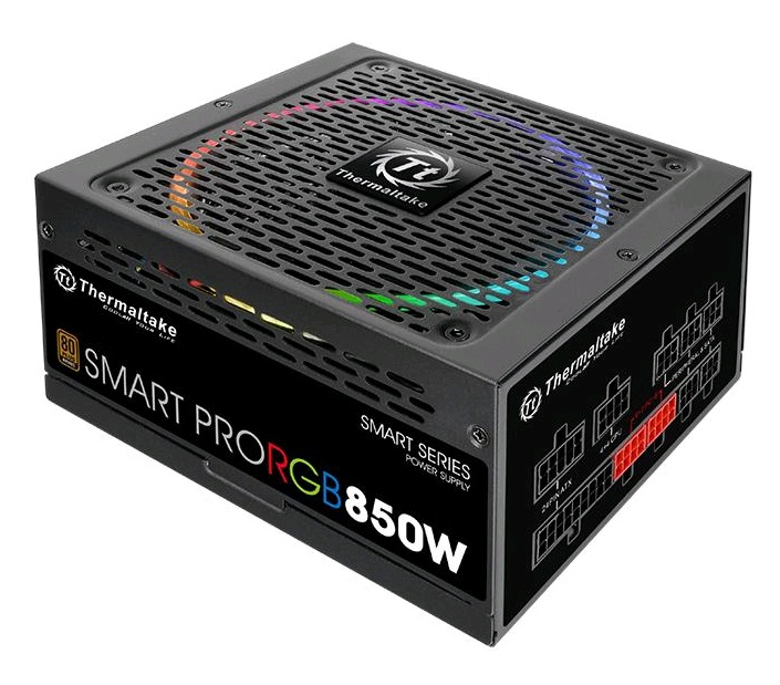 Блок питания Thermaltake ATX 850W SMART PRO RGB 80+ bronze (24+4+4pin) APFC 140mm fan color LED 9xSATA Cab Manag RTL